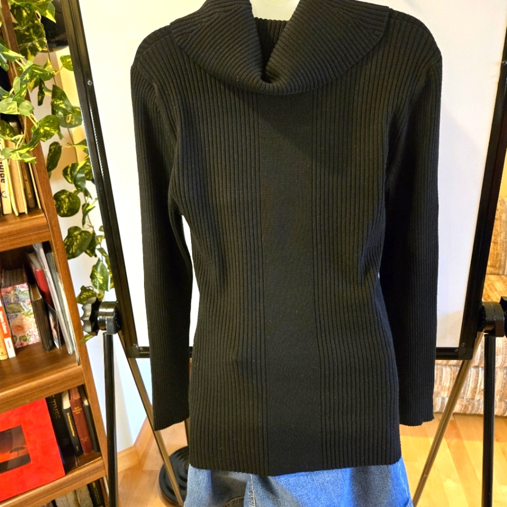 Dressbarn Vertical Band Long Sleeve Black Turtleneck Sweater Size XL